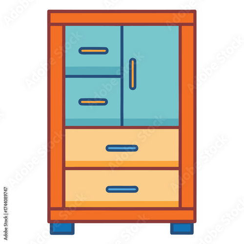 Minimal Flat Vector Wardrobe with Drawers