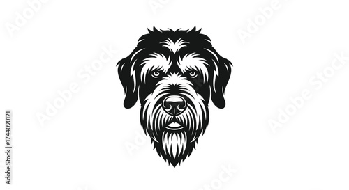 Black and white shaggy dog head logo silhouette