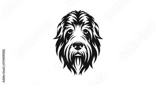 Black and white shaggy dog head tribal art portrait