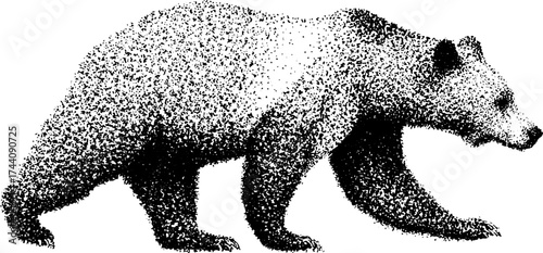 Intricate dotwork stippling art of bear with textured detail for artistic design
