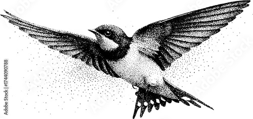 Dotwork stipple illustration of a bird headed human for artistic design and decor