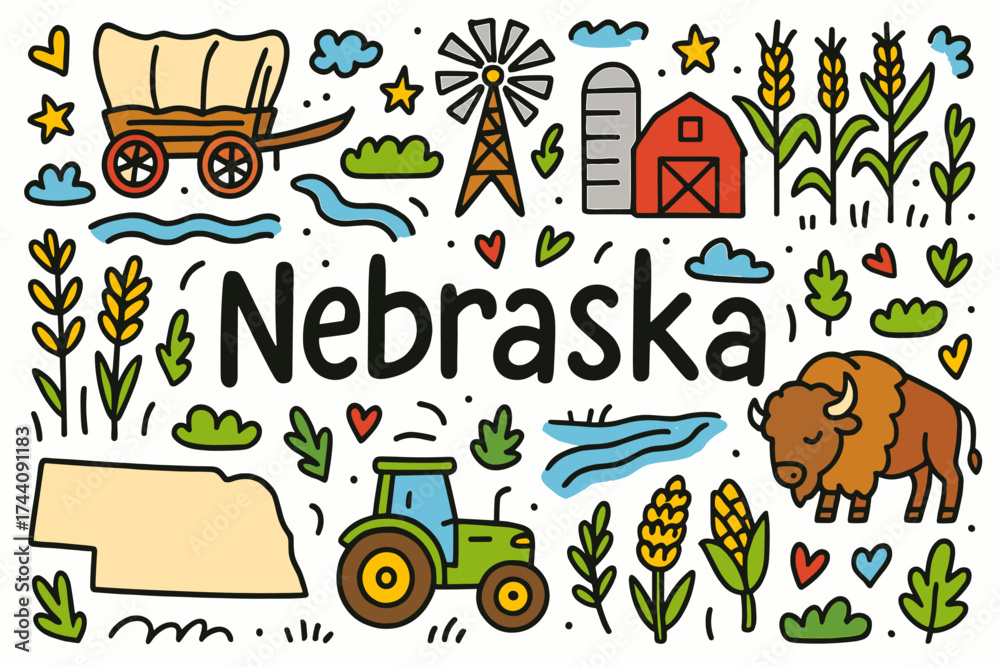Naklejka premium Nebraska, agriculture outline icon set. farm, nature, tractor icons collection