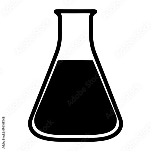 Vector art of silhouette of a erlenmeyer flask with liquid, perfect for science, chemistry, or laboratory themed designs
