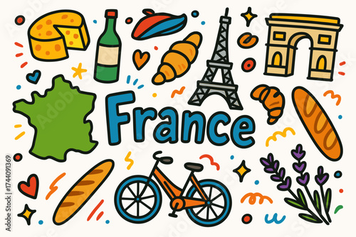 France outline icon set. travel, cuisine, culture icons with outline style collection