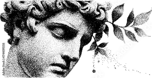 Detailed marble sculpture bust with stipple dotwork and broken effect for artistic design
