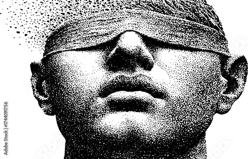 Futuristic stippling bust illustration with halftone dot effect for artistic design