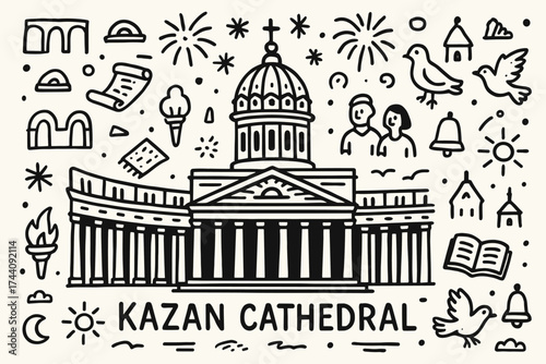 Saint petersburg outline icon set. historic architecture, culture line icons collection.