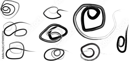 Abstract Brushstroke Swirls and Curls in Black and White Design