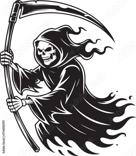 Grim Reaper With Scythe Monochrome Style Death Concept