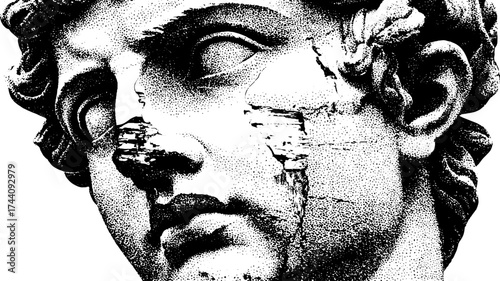 Classical marble bust in detailed dotwork stipple style for art design
