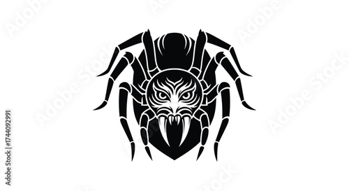 Black and white spider illustration with fangs arachnid
