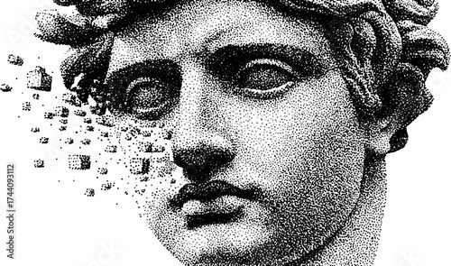 Classical statue with dotwork stippling effect - engraved vintage art for design