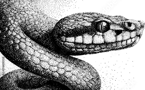 Intricate stipple dotwork of coiled snake for art and design