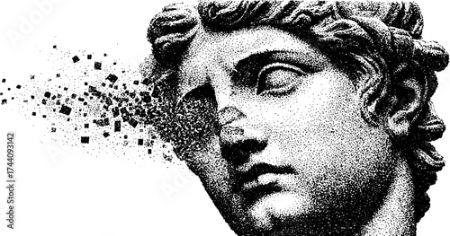 Detailed stipple illustration of classical statue with stipple effect for artistic inspiration