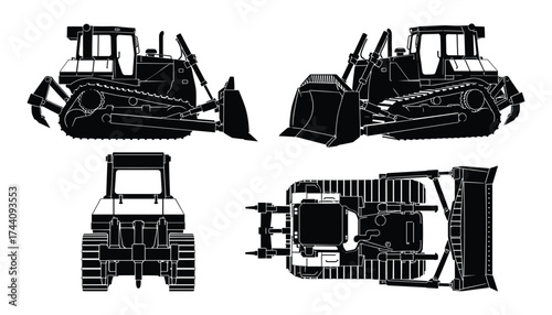 Bulldozer blueprints set isolated on white