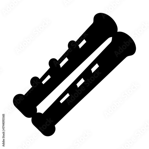 Vector art of silhouette of a panpipe, an ancient musical instrument consisting of multiple pipes of gradually increasing length, flute