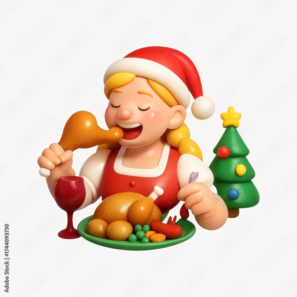 Naklejka premium Festive cartoon character enjoying feast.