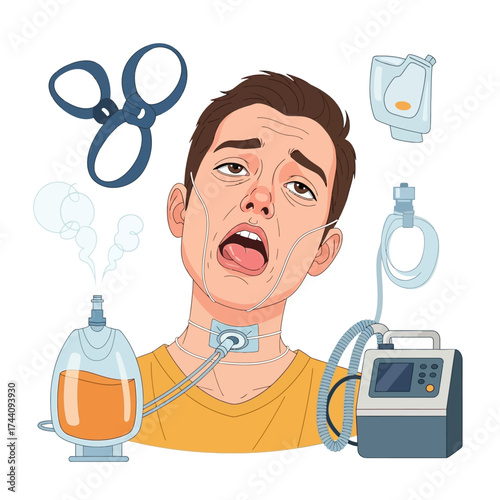 Man receiving respiratory therapy with humidifier and ventilator machine, highlighting home healthcare solutions and medical equipment support