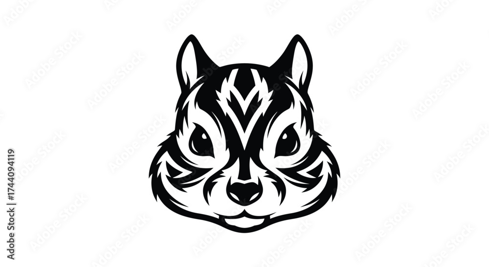 Fototapeta premium Black and white squirrel head logo with tribal markings