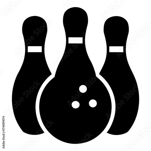 Vector art of bowling pins and ball, a classic symbol of the sport, perfect for illustrating recreation, competition, and leisure activities