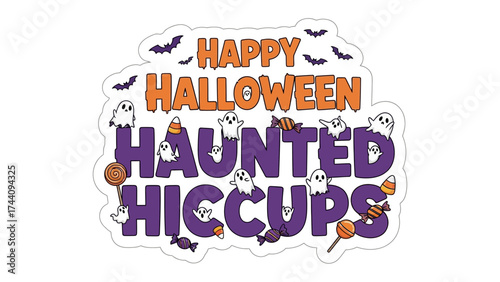 Spooky Hiccups: Halloween-themed illustration with festive imagery like bats and ghosts, evoking a sense of fun and the eerie season.