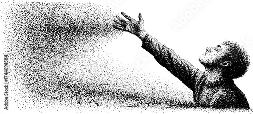 Intricate dotwork art of reaching silhouette for print and poster design