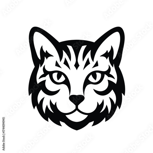 Black and white stylized cat face illustration feline