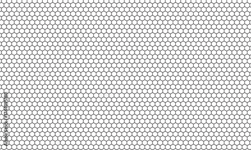 Honeycomb pattern with hexagon mesh texture bee comb grid. Line grid of hexagons black and white seamless pattern.