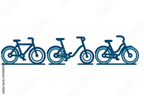 Four distinct bicycle silhouettes in various blue color shades