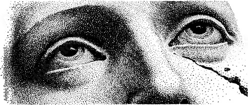 Futuristic half human cyborg concept with detailed dotwork stippling design