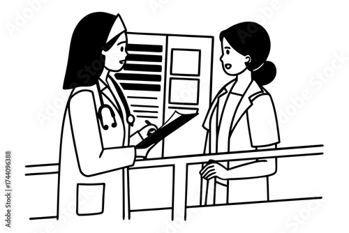Serious young Indian physician woman consulting female surgeon