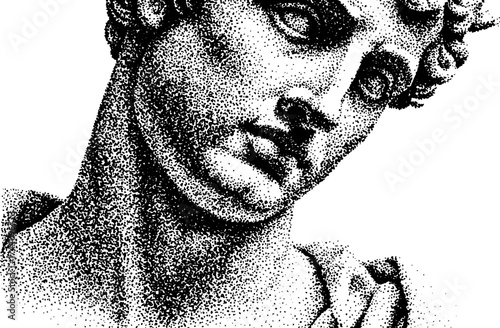 Heroic marble sculpture detailed in dotwork stipple engraving design