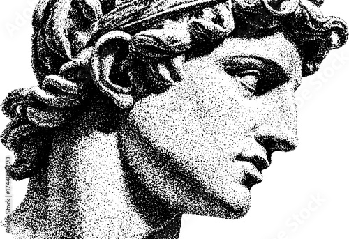 Heroic marble man in detailed dotwork stippling illustration - art for classic design projects