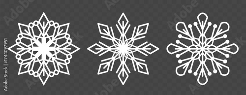 Snowflake set. A set of vector flat snowflakes isolated on a dark background.