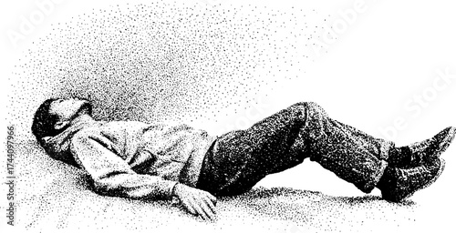 Dotwork illustration of a human soul rising