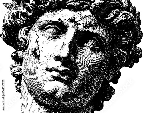 Detailed dotwork stipple illustration of marble bust for art and design projects