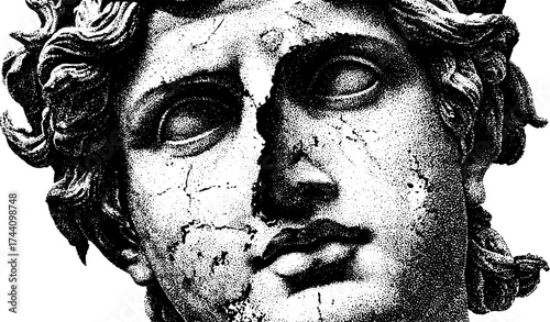 Vintage marble bust illustration with detailed stipple effect for art and design inspiration