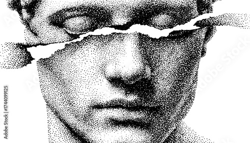 Minimalist dotwork stippling of a classical sculpture face for art prints and design