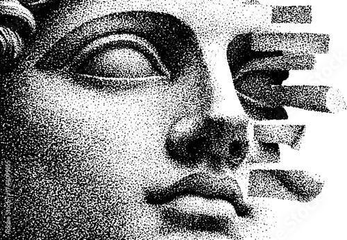 Minimalist sculpture face with stipple dotwork and stippling technique design for art prints