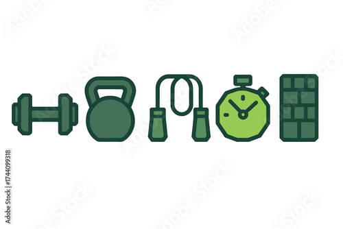 Collection of essential fitness accessories for physical training and exercise