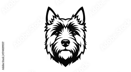 Black and white terrier dog head tribal art portrait