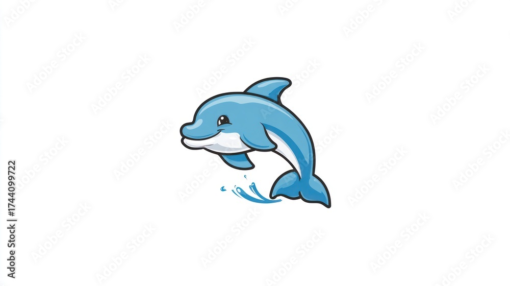 Obraz premium Cartoon dolphin jumping with water splash on white background