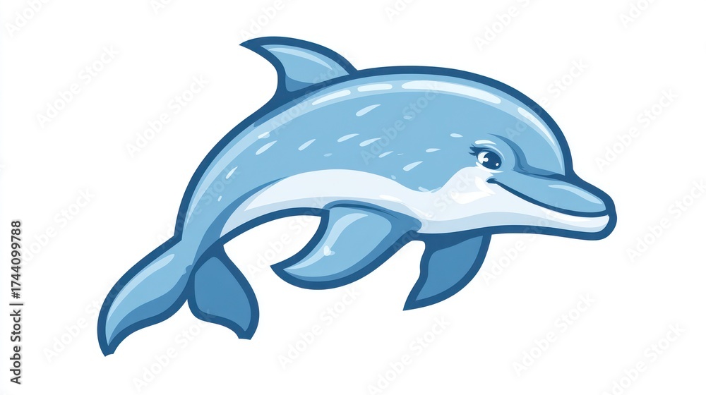 Obraz premium Cartoon illustration of a smiling dolphin isolated on white background