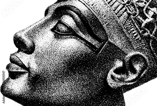 Detailed dotwork stippling illustration of an ancient pharaoh's mask