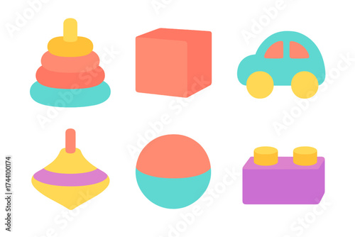 Colorful geometric playthings collection for babies and toddlers