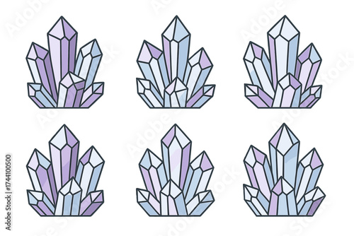 Cluster of pastel purple and blue quartz crystal formations
