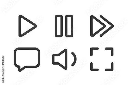 Collection of essential media player control icons for digital interface navigation