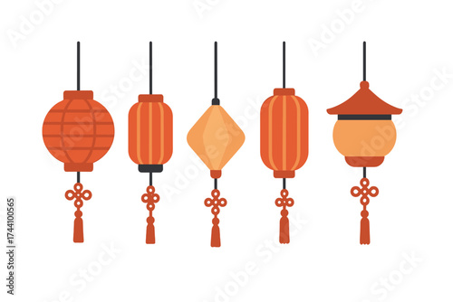 Traditional hanging Chinese lanterns with decorative tassels for festive celebrations
