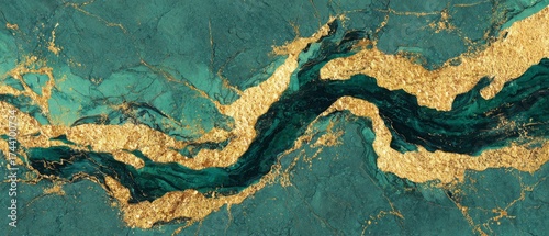 Abstract emerald green and gold marble texture background