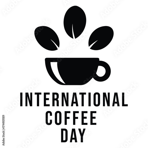 Celebrate international coffee day with this iconic coffee cup and bean graphic isolated on white background
